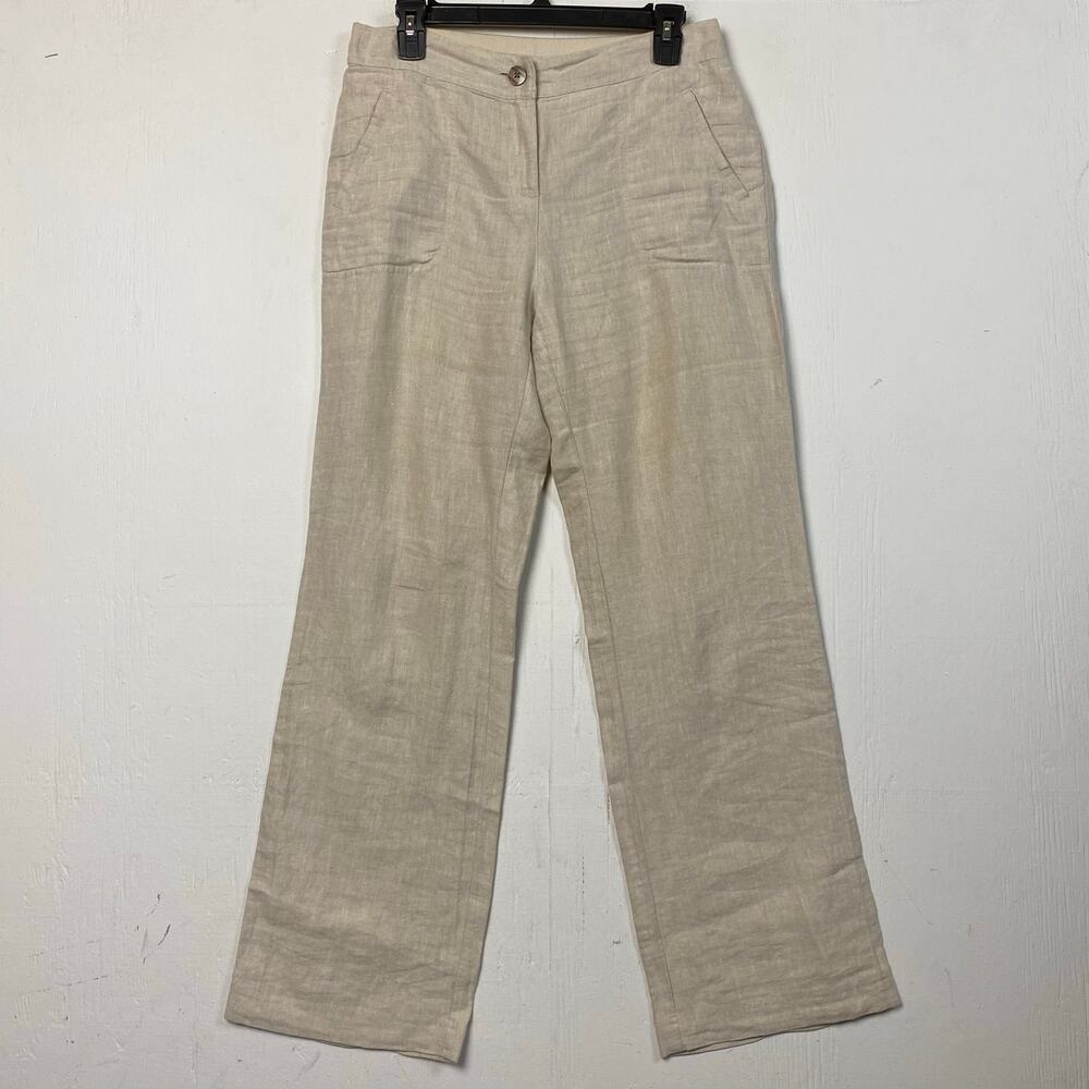 Chico’s Beige 100% Linen Straight Leg Pants Size 4